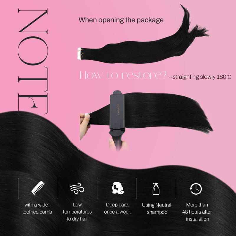 Moresoo Black Tape in Hair Extensions Real Human Hair 20Pcs Natural Black Hair Extensions Tape in 14 Inch 40G Staight Hair Glue in Extensions for Women Color #1B - Image 5